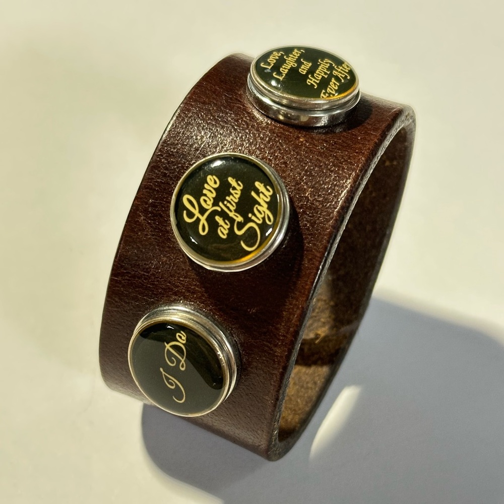 90s Brown Leather Bridal Snap Button Bracelet I Do Love At First Sight Wedding